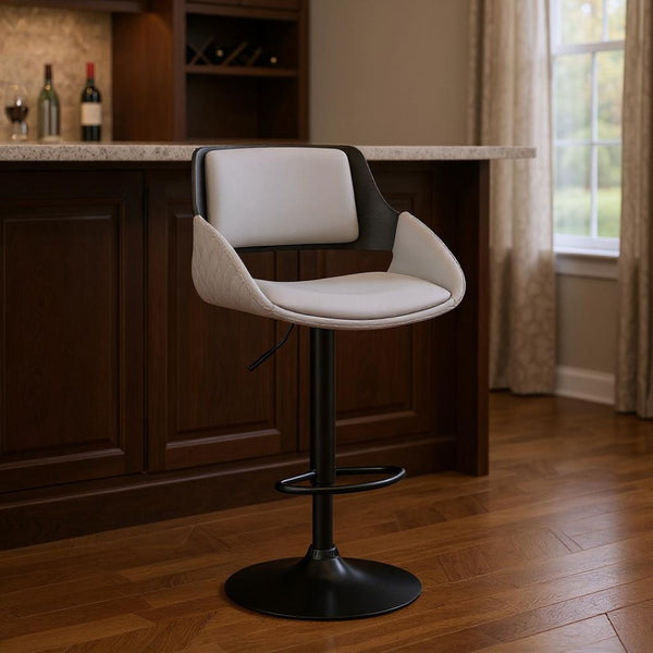 HomeRoots 25" Gray Faux Leather Adjustable Swivel Bar Chair - Modern Low Back Design for Home & Kitchen 476936