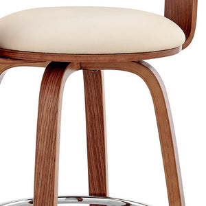 Homeroots 26" Cream And Brown Swivel Low Back Counter Height Bar Chair   476940