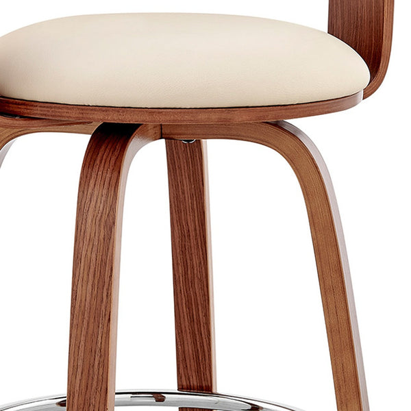 Homeroots 26" Cream And Brown Swivel Low Back Counter Height Bar Chair   476940