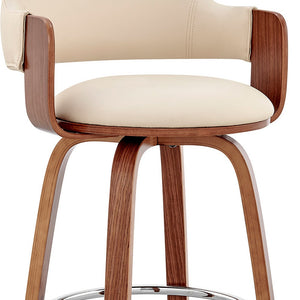 Homeroots 26" Cream And Brown Swivel Low Back Counter Height Bar Chair   476940