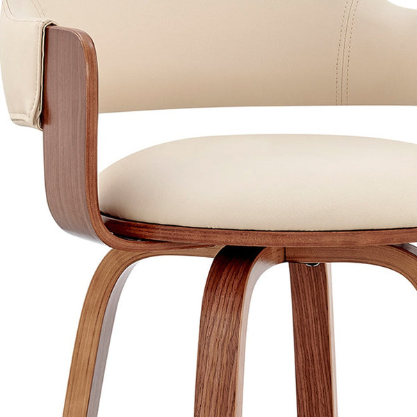Homeroots 30" Cream And Brown Fabric Low Back Bar Height Swivel Bar Chair   476941