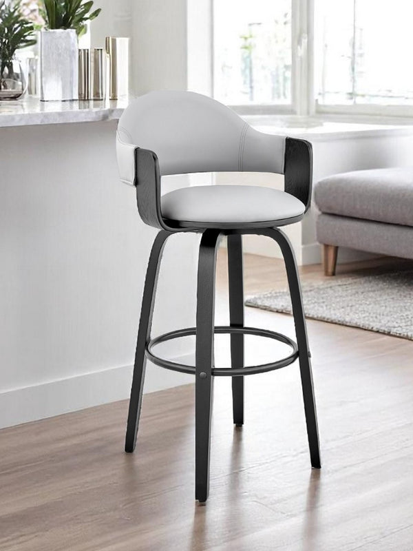 HomeRoots 26" Gray Faux Leather Swivel Counter Stool with Black Wood Legs - Modern Bar Chair for Comfort 476944