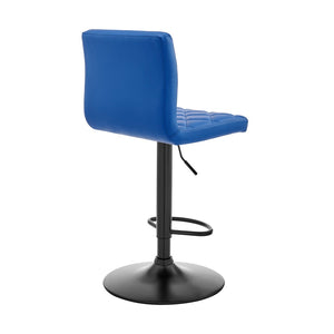 Homeroots 24" Captivating Retro Iron Swivel Bar Stool - Adjustable Height With Stylish Matte Black Base Blue  476946