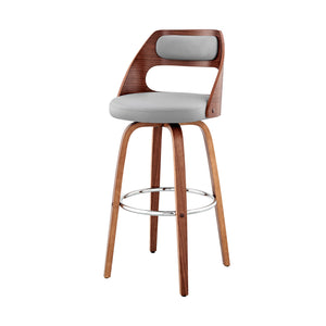 Homeroots 26" Gray And Brown Faux Leather Counter Height Swivel Bar Chair   476951