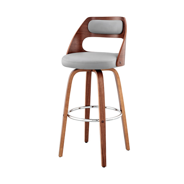 Homeroots 26" Gray And Brown Faux Leather Counter Height Swivel Bar Chair   476951