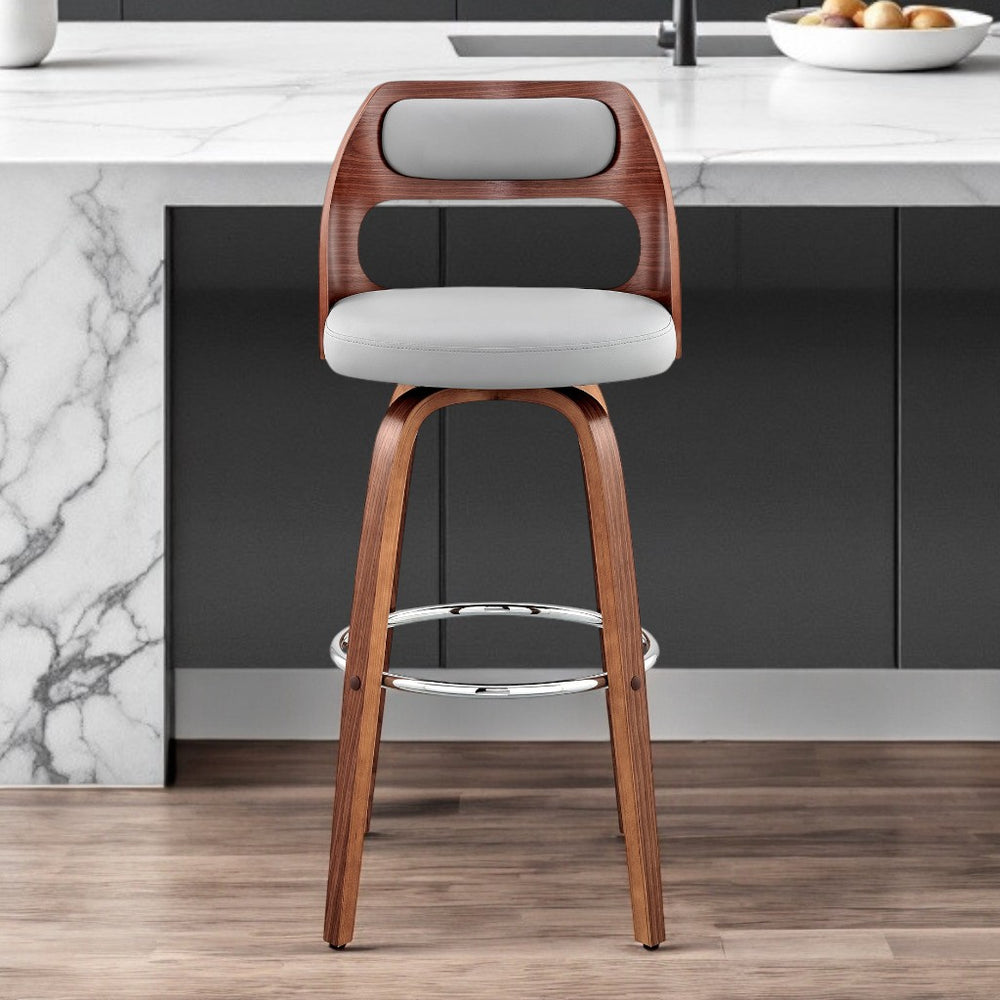 Homeroots 26" Gray And Brown Faux Leather Counter Height Swivel Bar Chair   476951