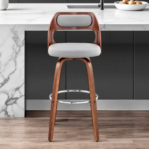 Homeroots 26" Gray And Brown Faux Leather Counter Height Swivel Bar Chair   476951