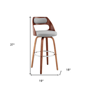 Homeroots 26" Gray And Brown Faux Leather Counter Height Swivel Bar Chair   476951