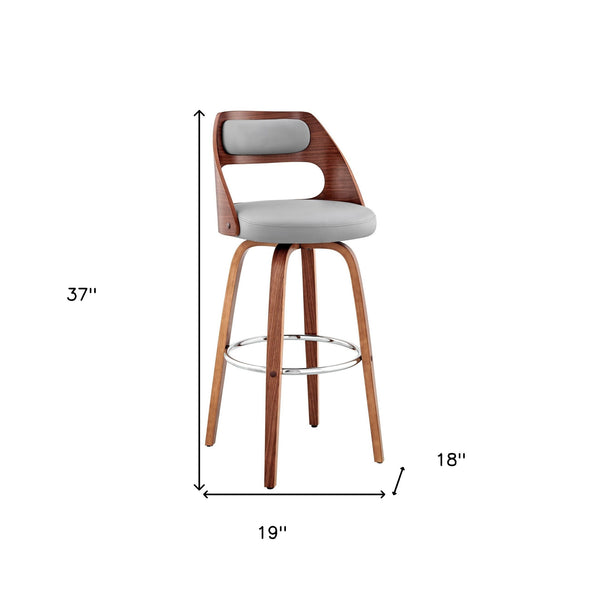 Homeroots 26" Gray And Brown Faux Leather Counter Height Swivel Bar Chair   476951