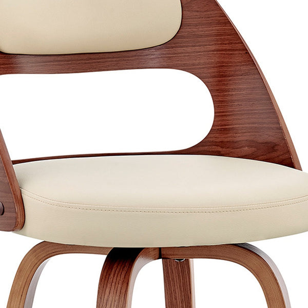 Homeroots 26" Cream And Brown Faux Leather Swivel Counter Height Bar Chair   476953