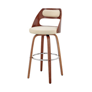 Homeroots 26" Cream And Brown Faux Leather Swivel Counter Height Bar Chair   476953