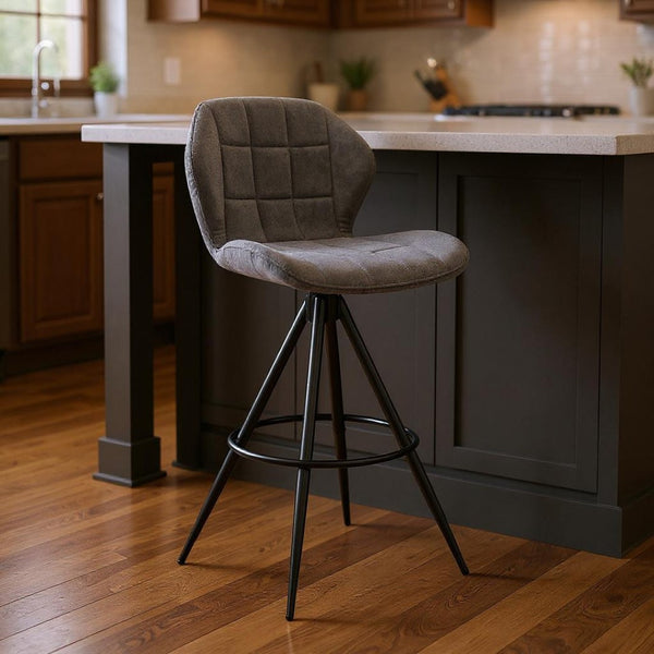 HomeRoots 27" Charcoal Gray Bar Chair with Black Metal Legs - Stylish, Comfortable, and Durable for Modern Homes 476960
