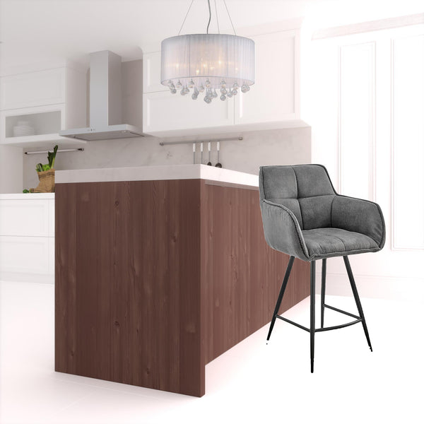 Homeroots 30" Charcoal And Black Iron Bar Height Bar Chair   476967