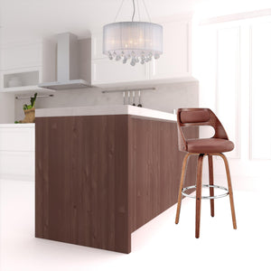 Homeroots 30" Brown Faux Leather Swivel Bar Height Bar Chair   476968