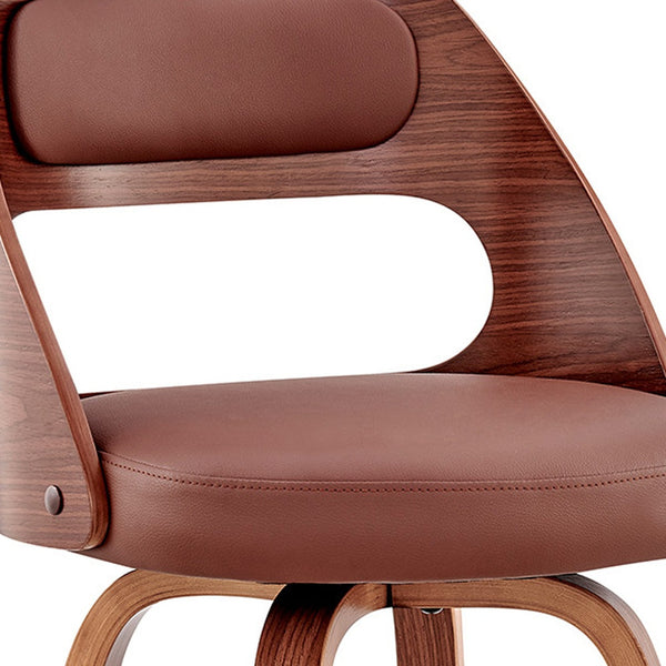 Homeroots 30" Brown Faux Leather Swivel Bar Height Bar Chair   476968