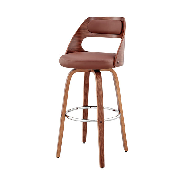 Homeroots 30" Brown Faux Leather Swivel Bar Height Bar Chair   476968