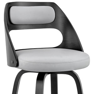 Homeroots 26" Gray And Black Faux Leather And Iron Swivel Counter Height Bar Chair   476969