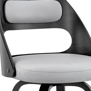 Homeroots 30" Gray And Black Faux Leather And Iron Swivel Bar Height Bar Chair   476970