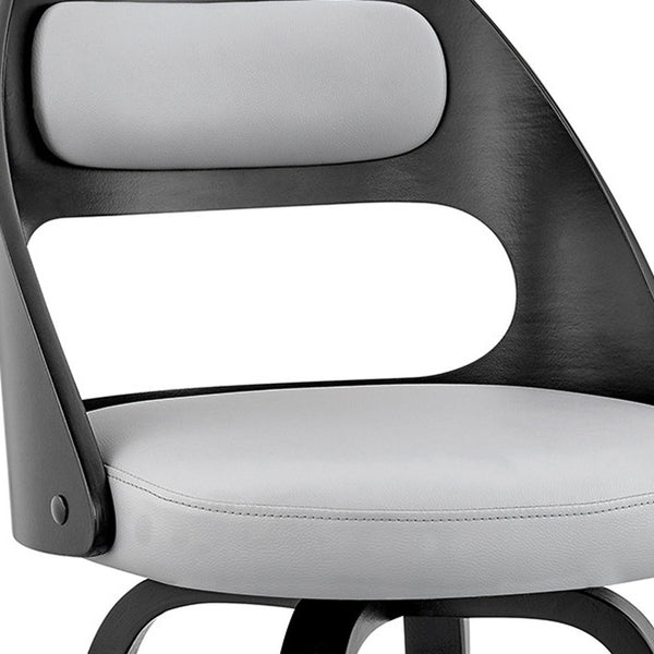 Homeroots 30" Gray And Black Faux Leather And Iron Swivel Bar Height Bar Chair   476970