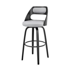 Homeroots 30" Gray And Black Faux Leather And Iron Swivel Bar Height Bar Chair   476970