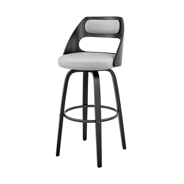 Homeroots 30" Gray And Black Faux Leather And Iron Swivel Bar Height Bar Chair   476970