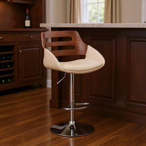 HomeRoots 25" Cream Faux Leather Bar Chair with Swivel & Adjustable Height - Elegant Comfort for Home Bars 476971