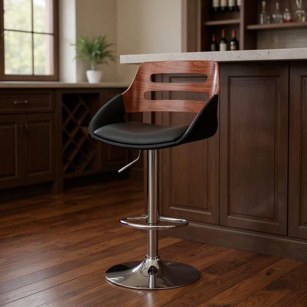 HomeRoots 25" Sleek Black & Silver Adjustable Bar Chair with Swivel Seat, Footrest & Modern Design Features 476972