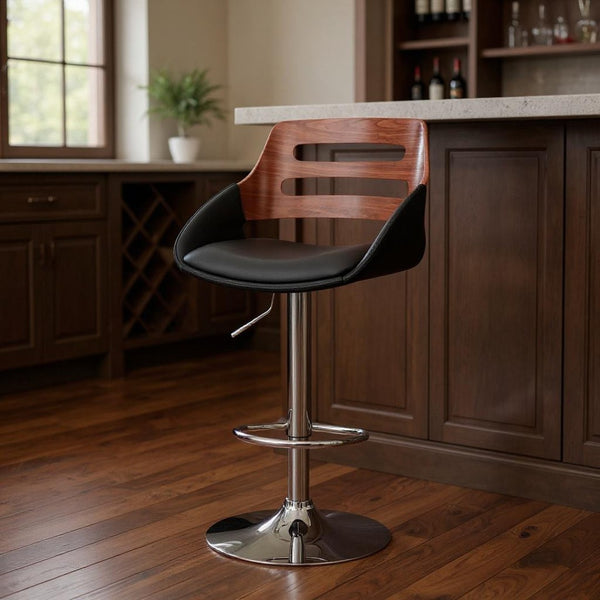 HomeRoots 25" Sleek Black & Silver Adjustable Bar Chair with Swivel Seat, Footrest & Modern Design Features 476972