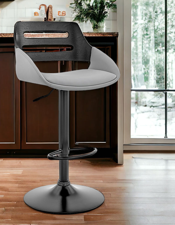 Homeroots 25" Gray And Black Iron Swivel Low Back Adjustable Height Bar Chair   476974