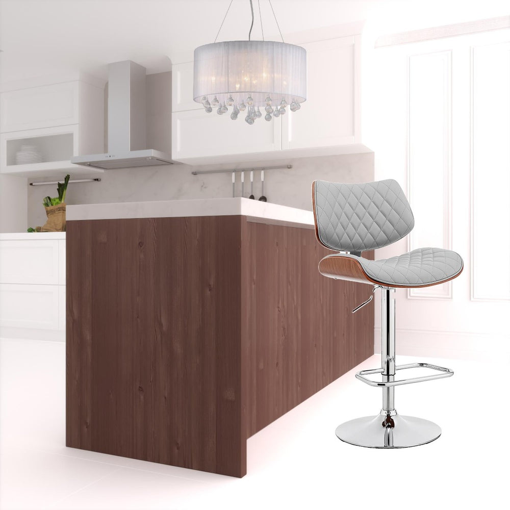 HomeRoots 24" Gray Faux Leather Swivel Bar Chair with Adjustable Height and Chrome Iron Frame for Comfort 476975