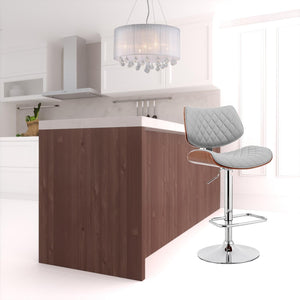 HomeRoots 24" Gray Faux Leather Swivel Bar Chair with Adjustable Height and Chrome Iron Frame for Comfort 476975