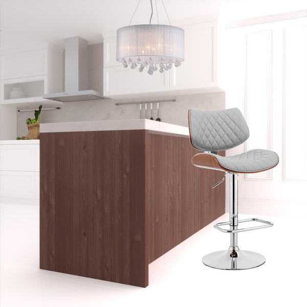HomeRoots 24" Gray Faux Leather Swivel Bar Chair with Adjustable Height and Chrome Iron Frame for Comfort 476975