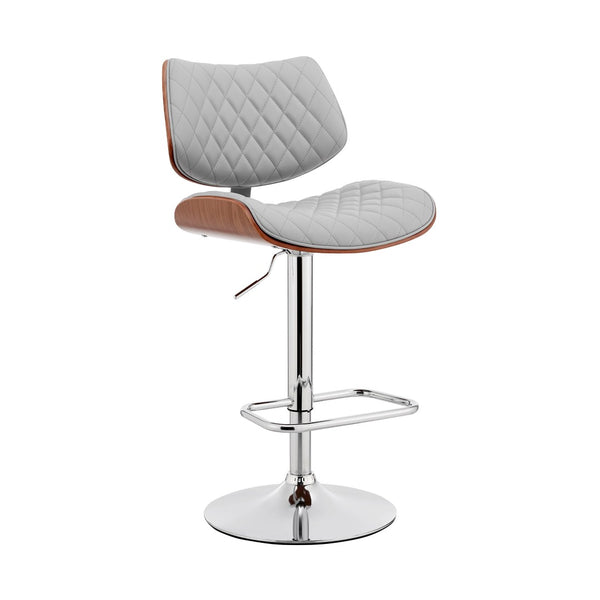 HomeRoots 24" Gray Faux Leather Swivel Bar Chair with Adjustable Height and Chrome Iron Frame for Comfort 476975