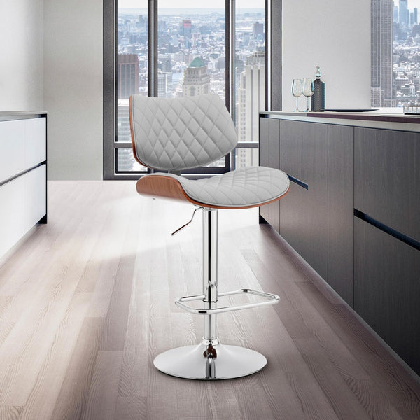 HomeRoots 24" Gray Faux Leather Swivel Bar Chair with Adjustable Height and Chrome Iron Frame for Comfort 476975
