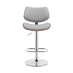 HomeRoots 24" Gray Faux Leather Swivel Bar Chair with Adjustable Height and Chrome Iron Frame for Comfort 476975