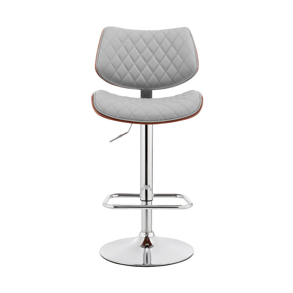 HomeRoots 24" Gray Faux Leather Swivel Bar Chair with Adjustable Height and Chrome Iron Frame for Comfort 476975