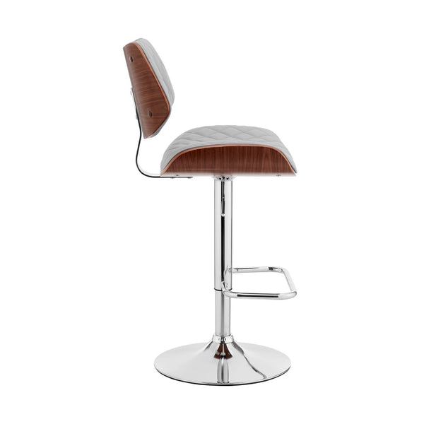 HomeRoots 24" Gray Faux Leather Swivel Bar Chair with Adjustable Height and Chrome Iron Frame for Comfort 476975