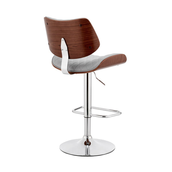 HomeRoots 24" Gray Faux Leather Swivel Bar Chair with Adjustable Height and Chrome Iron Frame for Comfort 476975