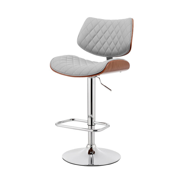 HomeRoots 24" Gray Faux Leather Swivel Bar Chair with Adjustable Height and Chrome Iron Frame for Comfort 476975