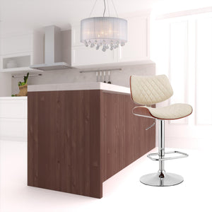 Homeroots 24" Cream And Silver Faux Leather And Iron Swivel Low Back Adjustable Height Bar Chair   476976