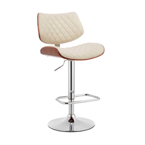 Homeroots 24" Cream And Silver Faux Leather And Iron Swivel Low Back Adjustable Height Bar Chair   476976