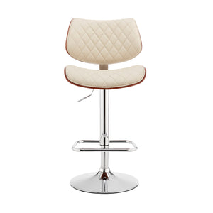 Homeroots 24" Cream And Silver Faux Leather And Iron Swivel Low Back Adjustable Height Bar Chair   476976
