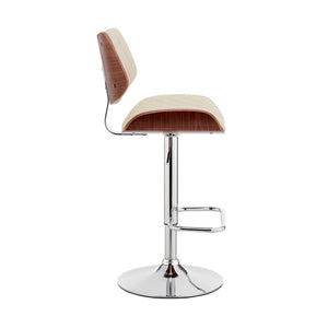 Homeroots 24" Cream And Silver Faux Leather And Iron Swivel Low Back Adjustable Height Bar Chair   476976