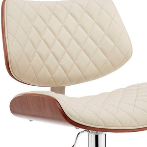 Homeroots 24" Cream And Silver Faux Leather And Iron Swivel Low Back Adjustable Height Bar Chair   476976