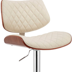 Homeroots 24" Cream And Silver Faux Leather And Iron Swivel Low Back Adjustable Height Bar Chair   476976