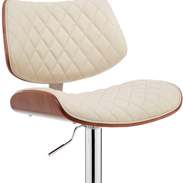 Homeroots 24" Cream And Silver Faux Leather And Iron Swivel Low Back Adjustable Height Bar Chair   476976