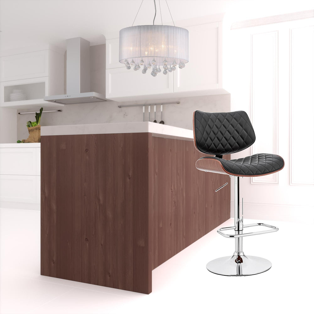 Homeroots 24" Black And Silver Faux Leather And Iron Swivel Low Back Adjustable Height Bar Chair   476977