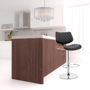 Homeroots 24" Black And Silver Faux Leather And Iron Swivel Low Back Adjustable Height Bar Chair   476977