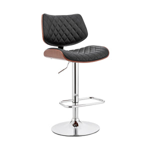 Homeroots 24" Black And Silver Faux Leather And Iron Swivel Low Back Adjustable Height Bar Chair   476977