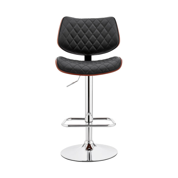Homeroots 24" Black And Silver Faux Leather And Iron Swivel Low Back Adjustable Height Bar Chair   476977